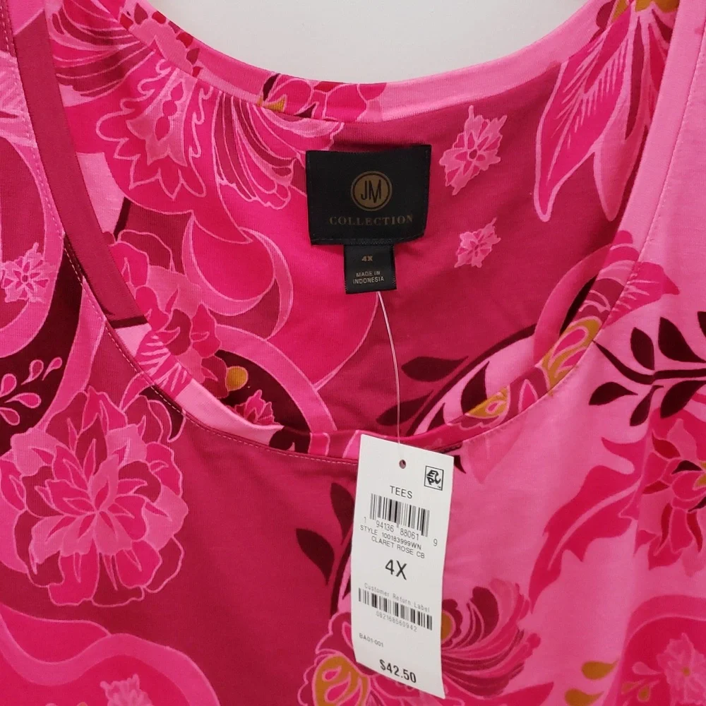 NWT JM Collection Pink Floral Short Sleeve Top 4X - Picture 2 of 3